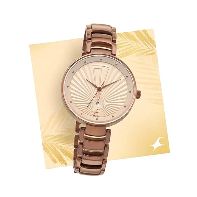 Fastrack Ruffles Quartz Analog with Date Beige Dial Stainless Steel Strap Watch for Girls-NS6216QM01