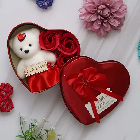 Love You Message Teddy Bear 3 Red Roses
