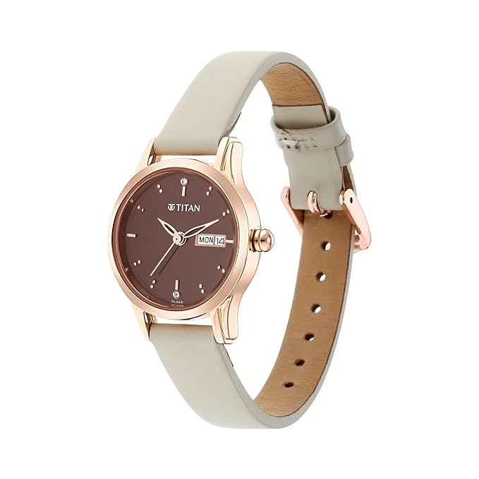 Titan Women's Lagan Chic: Studded Brown Dial Leather Analog Watch with & Elegant Hands-2656WL01