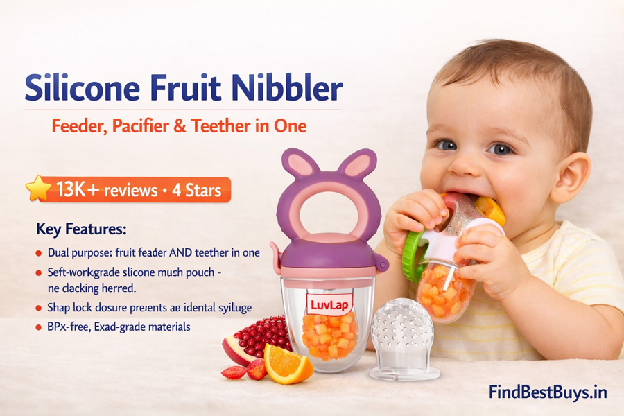 LuvLap Bunny silicone fruit nibbler with extra mesh soft feeder pacifier and teether for babies 5 to 10 months - BPA free food grade available on Amazon India