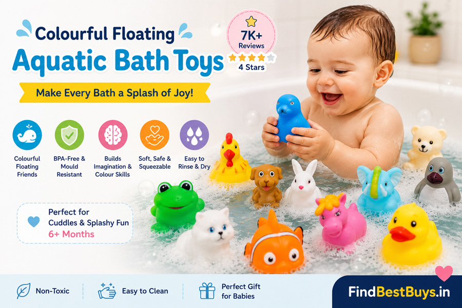 Storic colorful floating aquatic bath toys for babies and toddlers - BPA free mould resistant sea animal figures for bath time play available on Amazon India