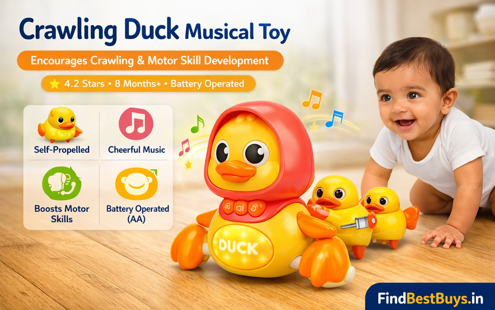 Storio crawling duck musical toy for babies 8 to 14 months - self propelled moving duck encourages crawling and gross motor development available on Amazon India